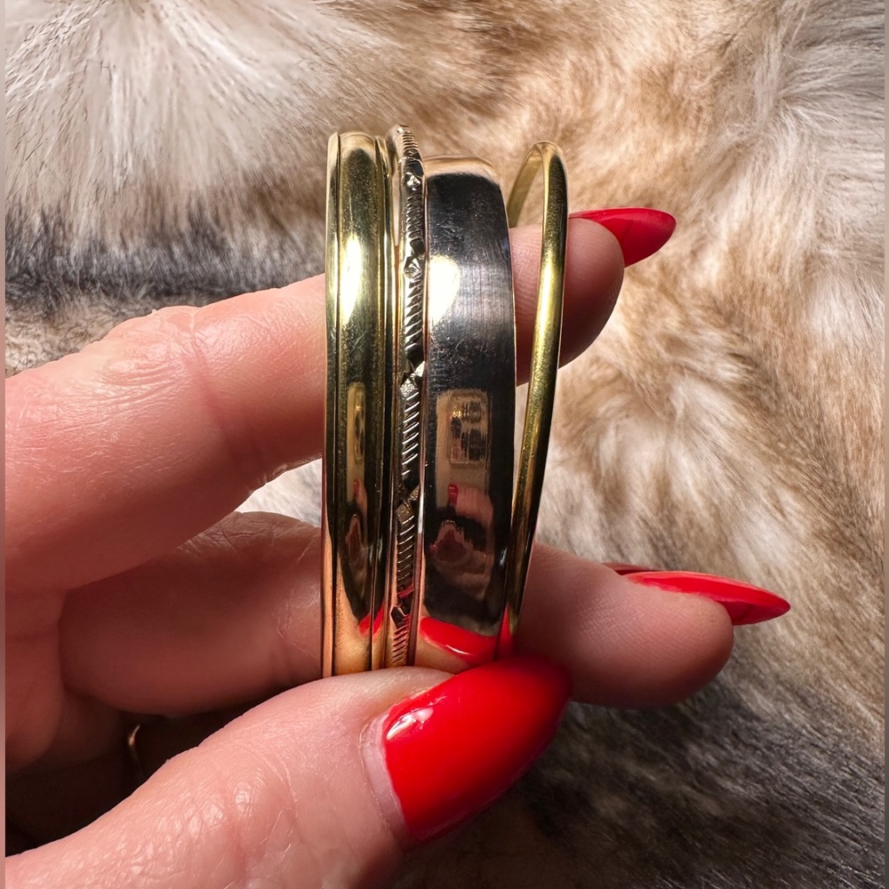 Set of 4 Solid Brass Textured Bangle Bracelets
